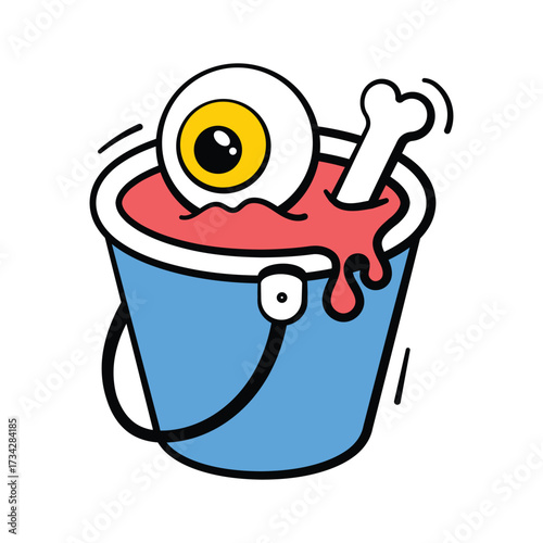 Halloween bucket filled with eyeballs and bones for horror