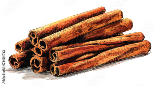 Cinnamon Sticks Illustration: Spice Pile Sketch with Vector Design Elements