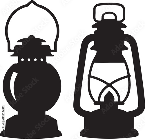 Two silhouette lanterns vintage style illumination devices
