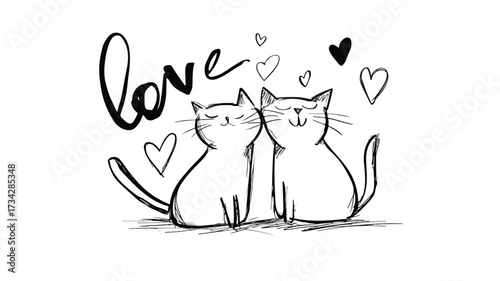 Heartwarming Love: Cats Drawing with Heart Elements for Affectionate Designs