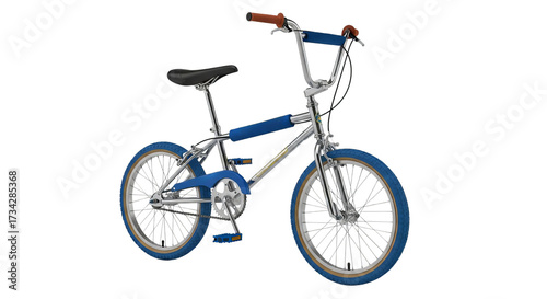Vintage BMX bike from the 80s with a sleek design and classic colors isolated on a white background