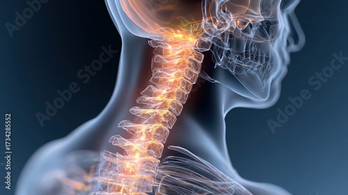 Transparent Anatomy Highlighting Stiff Neck Pain in Human Spine