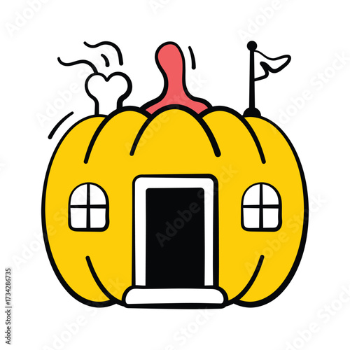 Pumpkin shaped house icon perfect for haunted spooky Halloween scenes