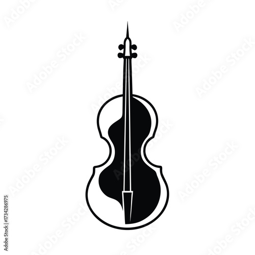 Minimalist black cello silhouette on a clean white background