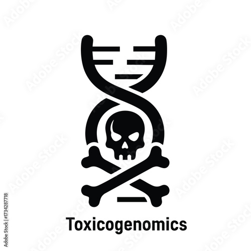 Stylized combining a DNA helix with a skull and crossbones symbol representing toxicology and hazardous biological substances