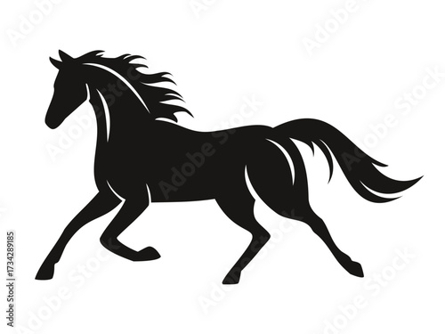 午年の年賀状素材、走る馬のシルエット、黒