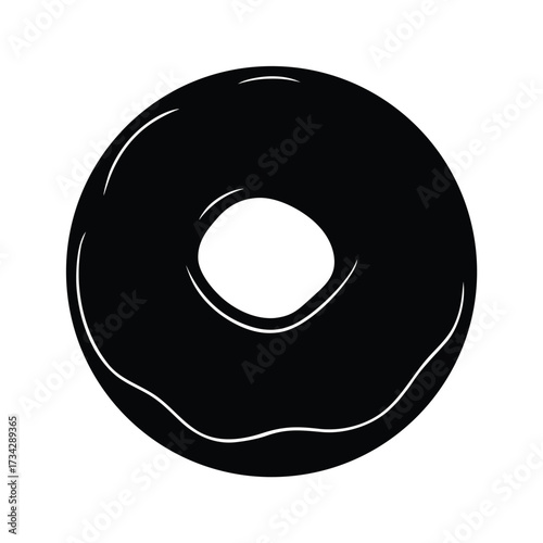 Minimalist black donut silhouette on a clean white background