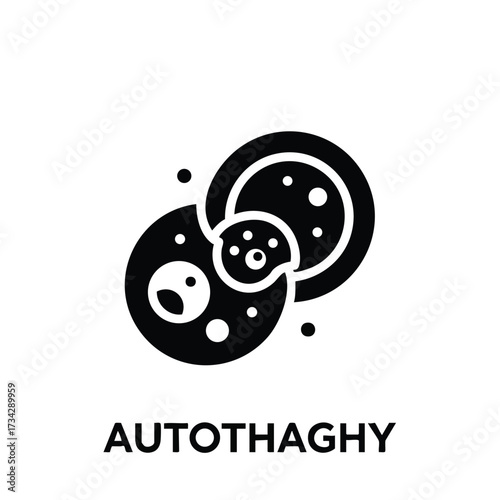 Autothagy Concept Featuring Stylized Microorganisms and Scientific Elements in Black and White