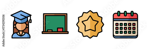 Vector icon sheet with tutoring icons and study aids – Perfect for educational branding, student resources, or lesson planning platforms