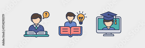 Minimalist vector icon sheet for tutoring, homework, and online learning – Perfect for educational apps, study guides, or student resources