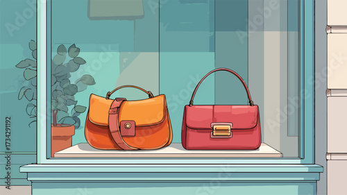 Elegant Window Display Featuring Bags - Professional Visual Merchandising Concept