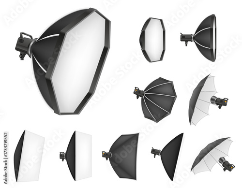 softbox with flash on a photo studio cartoon stock vector illustration isolated on white background