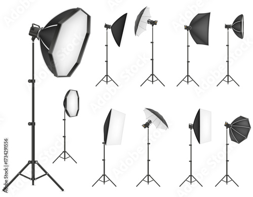 softbox with flash on a photo studio cartoon stock vector illustration isolated on white background