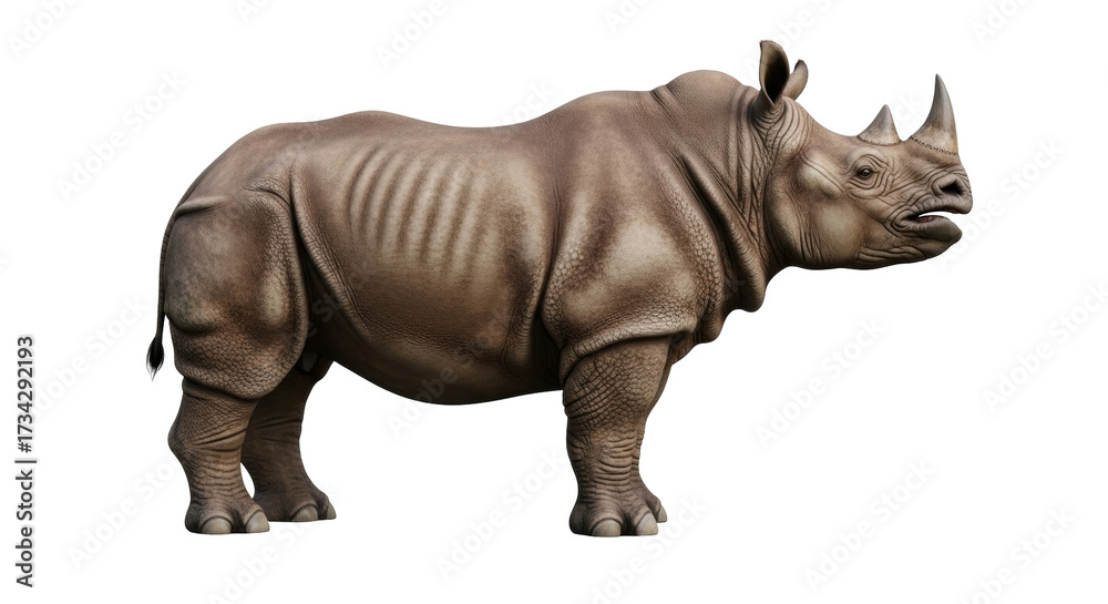 Fototapeta premium Isolated Rhinoceros walking standing wildlife animal endangered strong powerful nature