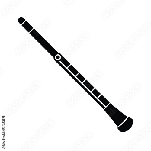 Minimalist black silhouette of a flute on a clean white background for design
