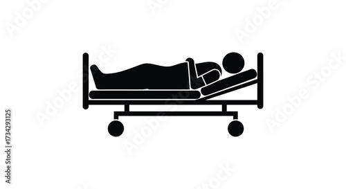 Patient resting in hospital bed with adjustable frame dark silhouette