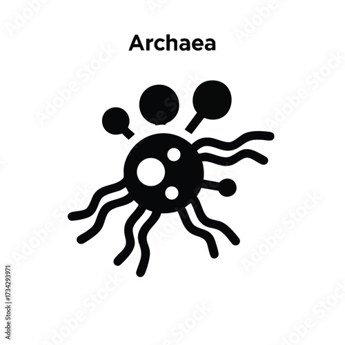 Simplified black and white of ancient microorganism representing archaea with circular and wavy structures
