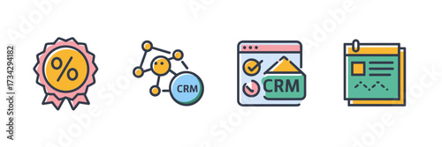 Vector icon sheet for sales branding commission lead tracking CRM and catalog