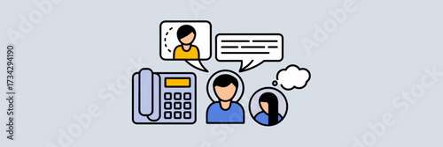 Vector icon sheet with phone chat bubble and customer avatar icons