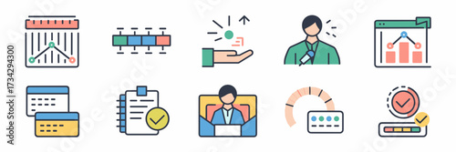 Vector icon sheet with Gantt chart project timeline symbol