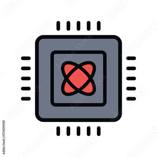 Futuristic quantum computer chip icon representing advanced technology and innovation vector