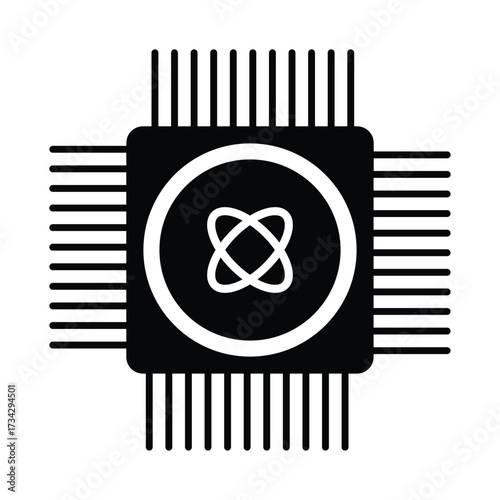 Quantum computing circuit board chip icon technology abstract symbol for advanced processing vector