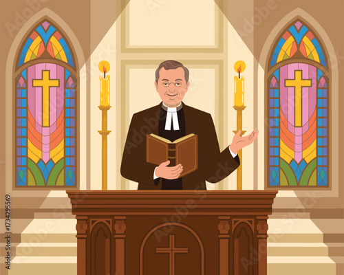 Clergy Sermon A Vector Art Depiction of Faith and Religious Devotion
