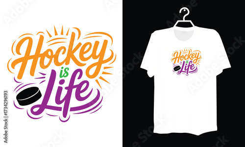 Unique Hockey Is Life Text Graphic with Puck Illustration