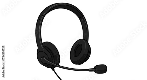 Black Stereo Headset with Microphone for Online Communication and Gaming.