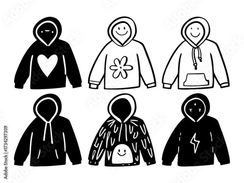 Set of jacket hoodie vector doodles