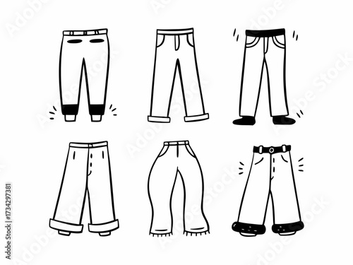 set of hand drawn fashion pants