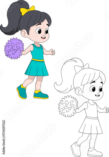 Adorable Cheerleader Girl with Pom Pom Illustration
