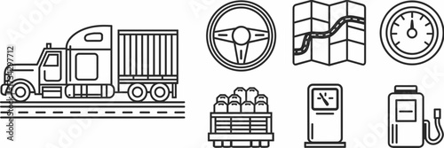 Vector icon sheet of truck driver tools and elements – Ideal for logistics branding, trucking services, or transportation industry content