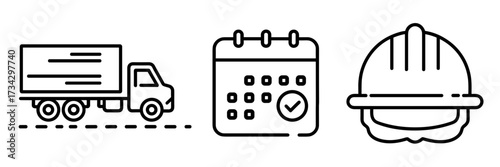 Vector icon sheet with truck calendar and safety helmet – Ideal for logistics branding, delivery services, or transportation safety content