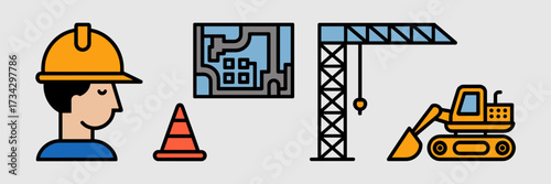 Vector icon sheet with construction branding elements – Perfect for real estate developers, safety campaigns, or contractor branding