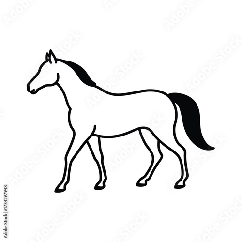 Minimalist black horse silhouette on a clean white background