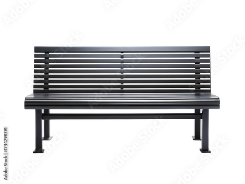 Isolated Dark Metal Park Bench with Slatted Back on Black Background