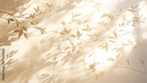 Leaf shadows dance on soft, sunlit wall