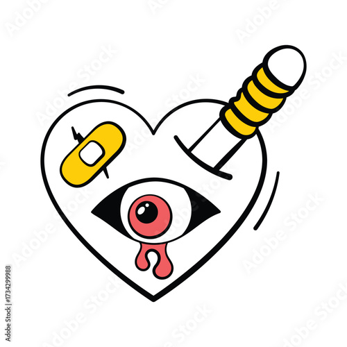 Grab this amazing doodle style icon of crying heart in modern style
