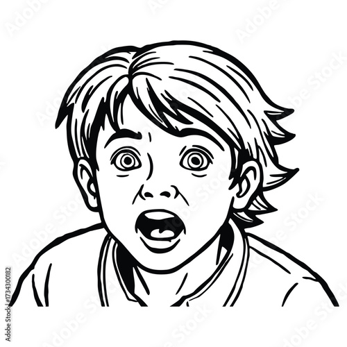 Boy acting shocked and frightened