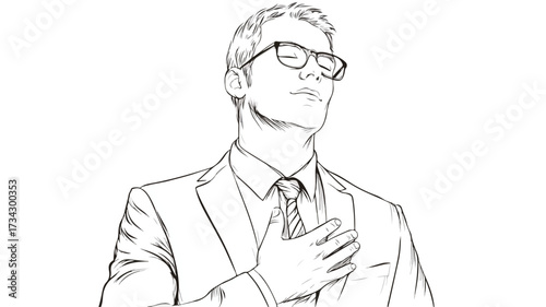 Confident Professional Businessman with Closed Eyes in Elegant Suit