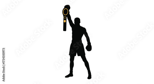 Celebrating victory with a championship belt a triumphant athlete silhouette