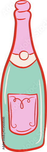 Hand drawn champagne bottle - Christmas cocktail party drawings series
