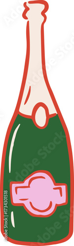 Hand drawn champagne bottle - Christmas cocktail party drawings series