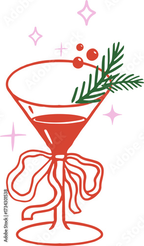 Hand drawn martini cocktail glass - Christmas cocktail party drawings series 