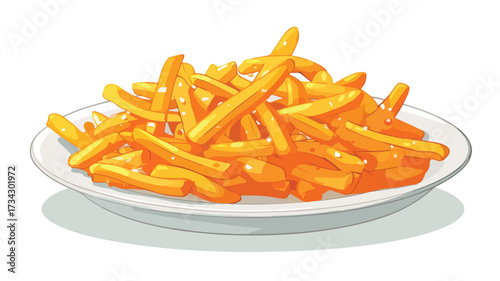 Delicious Crunchy French Fries Plate Flat Vector Style Image