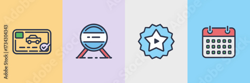 Vector icon collection for driving school with education and transport signs