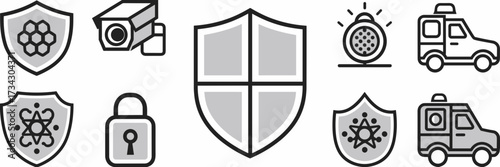 Vector icon sheet of security company with shield icon