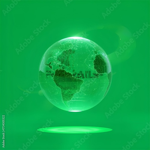 Wallpaper Mural A transparent sphere reflecting colors and containing a rocky formation, set against a vibrant green background with dramatic lighting Torontodigital.ca