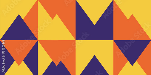 Geometric Abstract Mountain Landscape Pattern in Warm Yellow, Orange, and Purple Hues